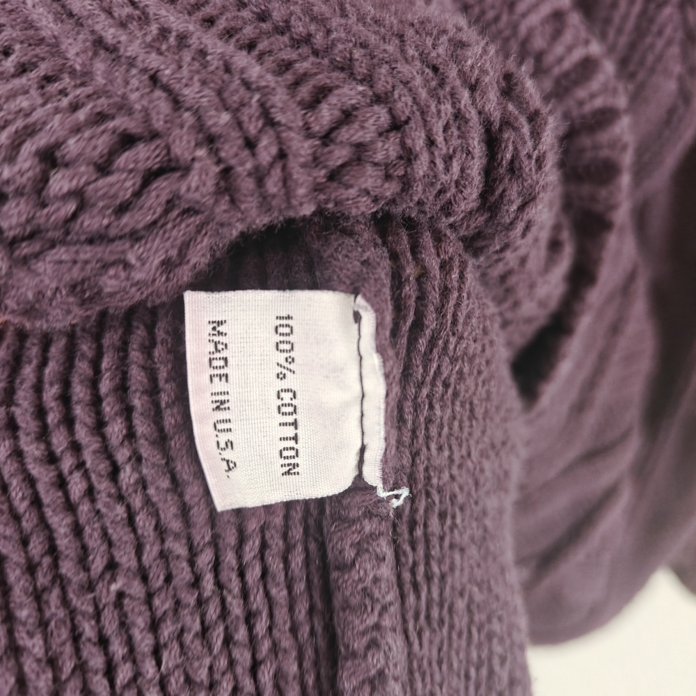 Bryn Walker Cotton Turtleneck Chunky Cable Knit Sweater In Eggplant Purple Sz LG - Picture 11 of 11